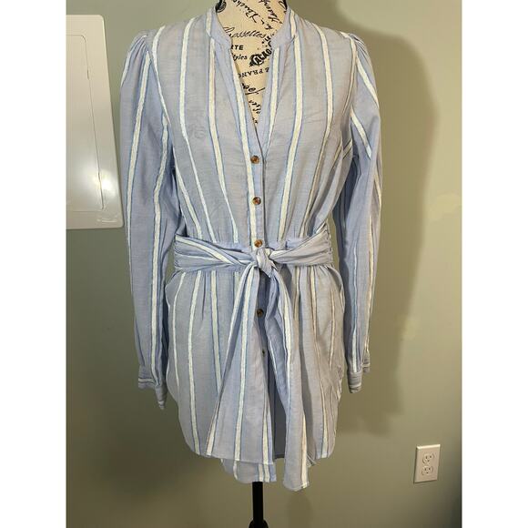 Anthropologie Building 18 Blue Striped South Seas Tunic Shirt with Tie Size 12 - Picture 2 of 9